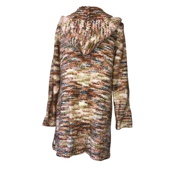 Hooded Sweater Size M Open Cardigan Multi Color Earth Tones Pockets Long Cozy - Picture 4 of 7